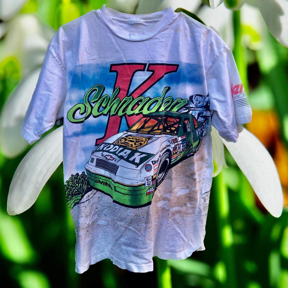 vintage 1994 nascar KODIAK TOBACCO ken schrader AOP all over print tee shirt L